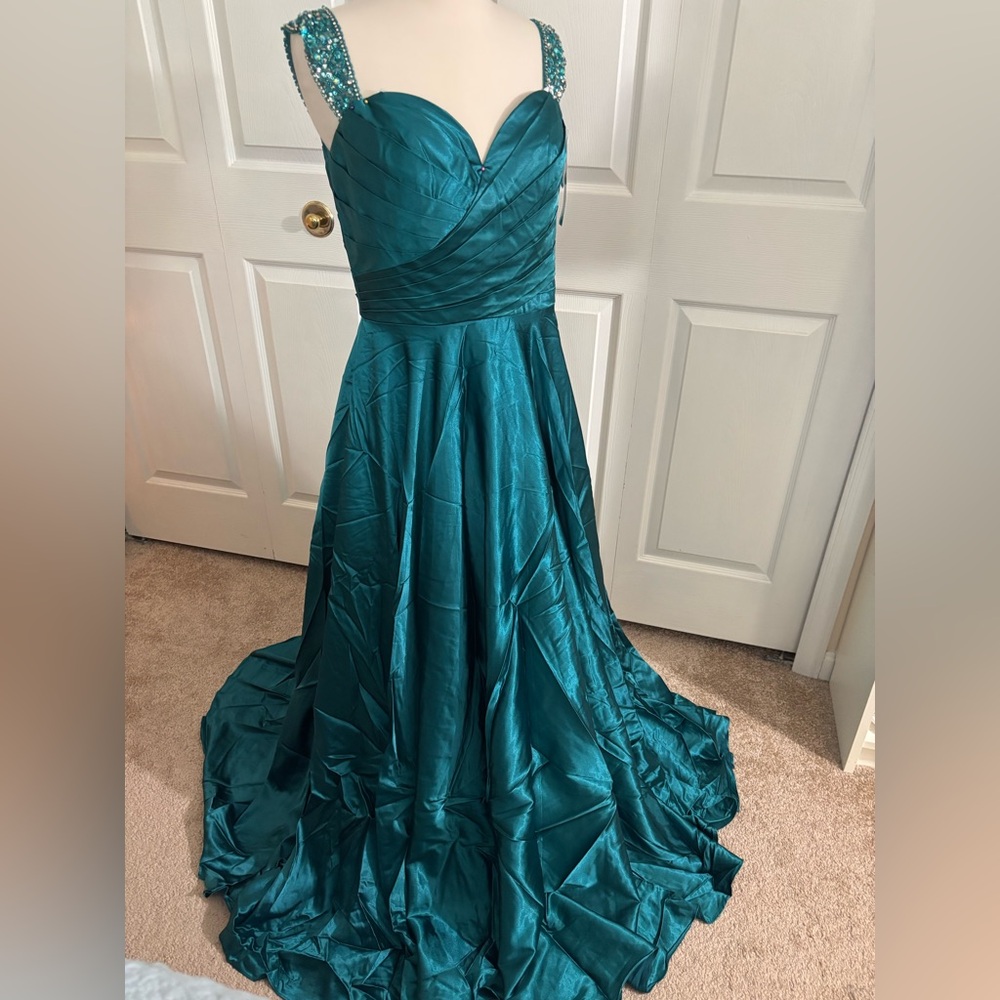 Blue Pleated Maxi Gown for Prom